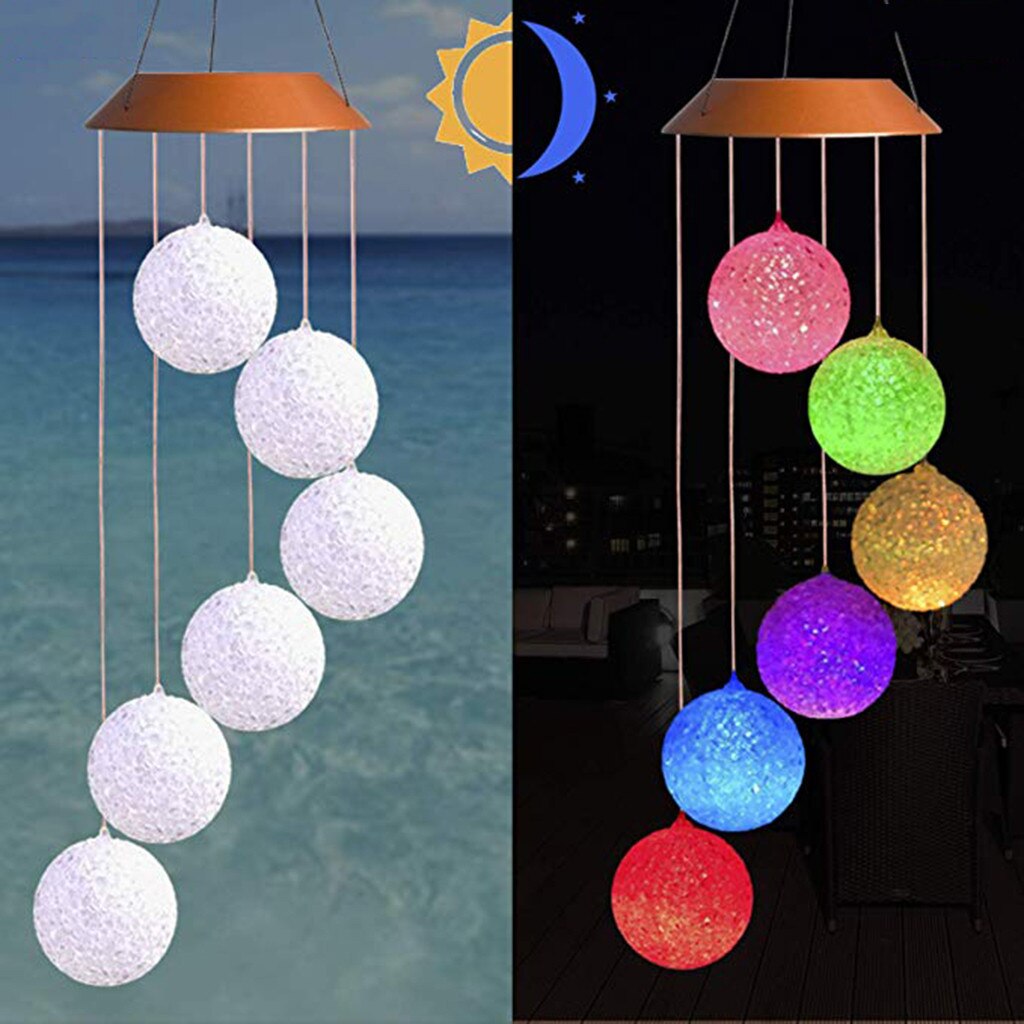 Kleur Veranderende Solar Power Wind Chime Crystal Ball Led Opknoping Spinner Lamp Kleur Veranderende Waterdichte Outdoor Windchime Licht