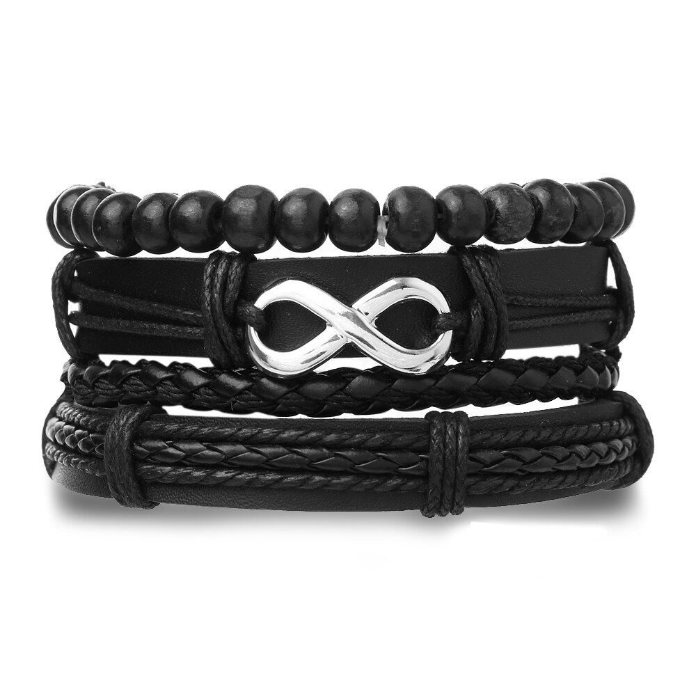 Ifmia Zwarte Mannen Armbanden Vintage Multilayer Leather Braid Armbanden Armbanden Leaf Handgemaakte Rope Wrap Armbanden Mannelijke Jewlery: IF4911488