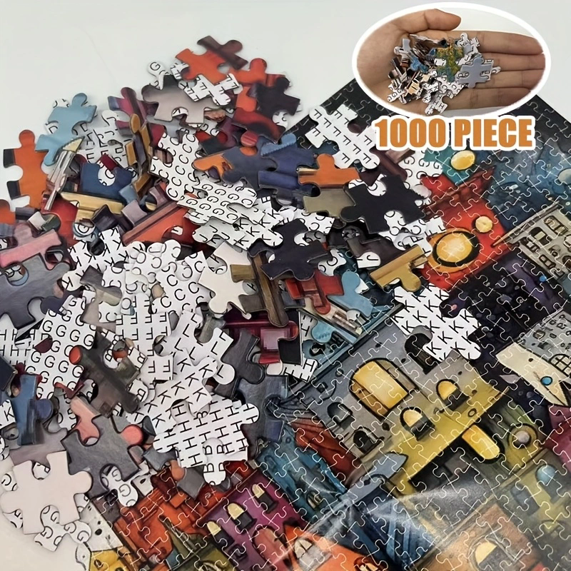 70cm*50cm 1000pcs Dream City Night Puzzle 27.56x19.69inch High Difficulty Puzzle for Adults, Office and Home Wall Decor