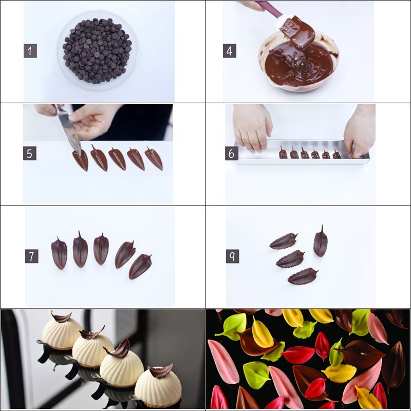 Rustfrit stål chokolade blade spatel kniv modellering fremstillingsværktøj chokolademousse kage dekorationsværktøj bagning til bageri