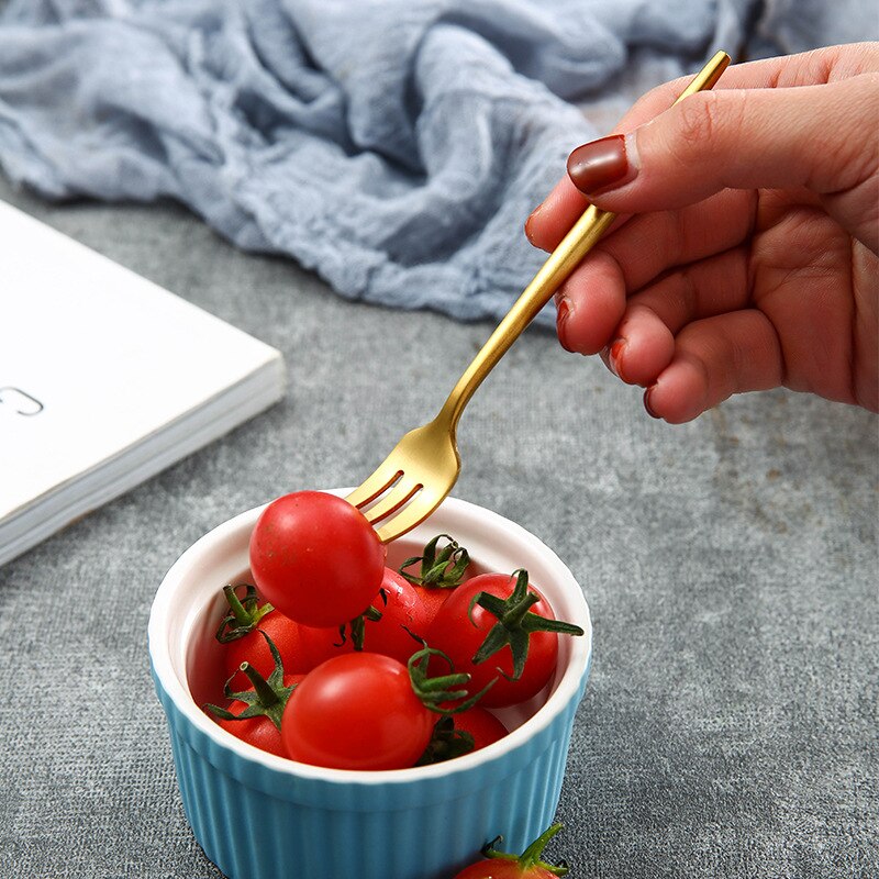 Uds Tenedor de fruta de lujo 304 de acero inoxidable de oro tenedores para tartas de postre pequeño tenedor de torta en La tenedor para caracoles restaurante