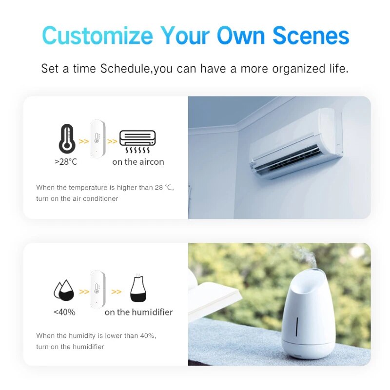 Ewelink ZigBee Sensor inteligente de temperatura y humedad alimentado por batería Control por aplicación termómetro higrómetro controlador para Alexa Google
