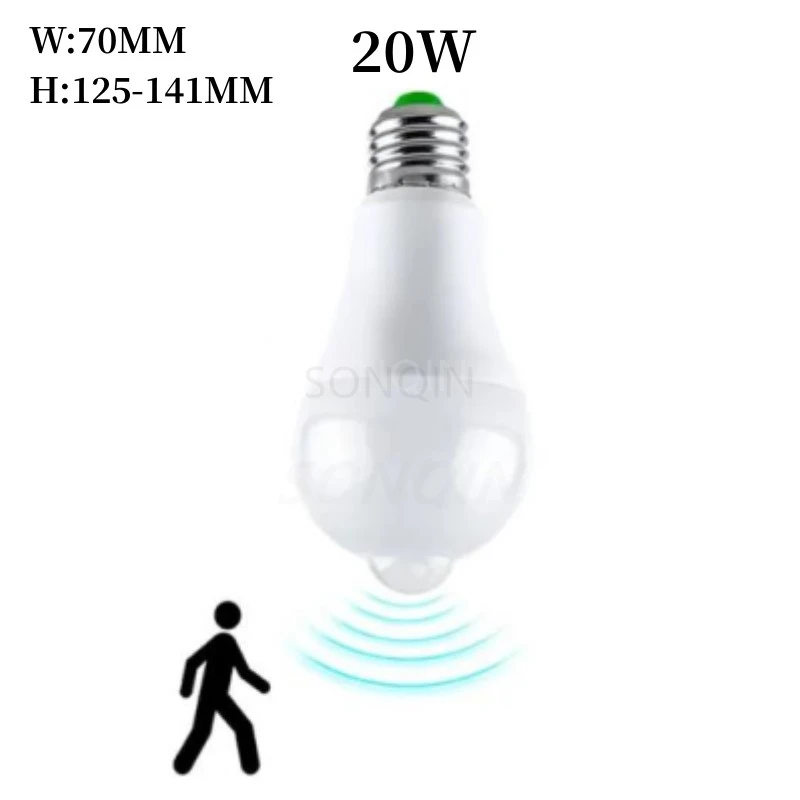 12/15/18/20w e27 led-rörelsesensorlampa led-lampa pir-sensorlampa automatisk på/av nattlampa för parkeringsbelysning i hemmet  ac85v-265v: Gul / Grå / 32 w