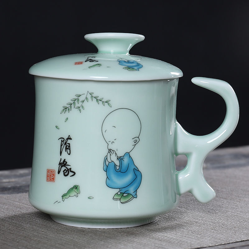 Ceramic Tea Cup with Lid Filter Tea Office Mug Jingdezhen Tea Set Celadon Cup Water Cup Teacup Mark Cup Drinkware: 6
