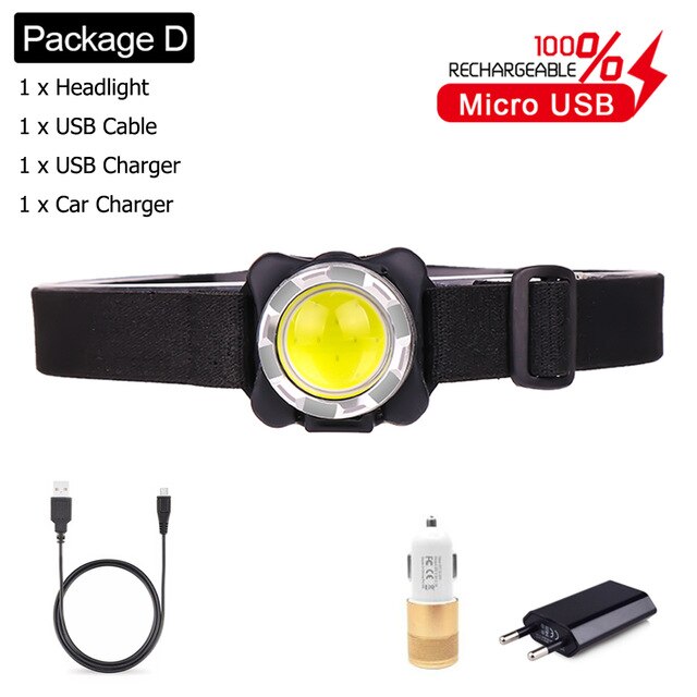 Heldere Handenvrij Koplamp Cob Led Usb Oplaadbare Koplamp Ingebouwde Batterij Hoofd Licht Waterdichte Hoofdlamp Wit Rood Licht: package  D / Silver