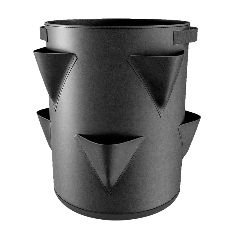 Felt Potato Grow Bag Reusable Planting Grow Pot Multi-Mouth Vegetable Fruit Plant Bag Hanging Planter Garden Supplies: Black / 30x35cm
