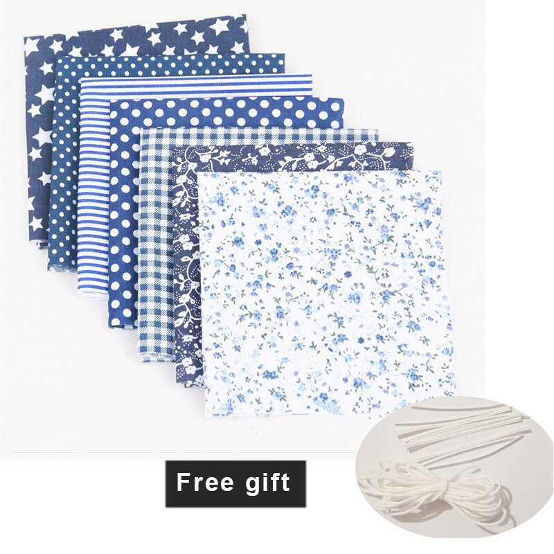 7pcs/lot Patchwork DIY Sewing Mixed Style Floral Print Cotton Fabric Cloth Crafts Bundle Sewing Material 25x25cm: navy blue