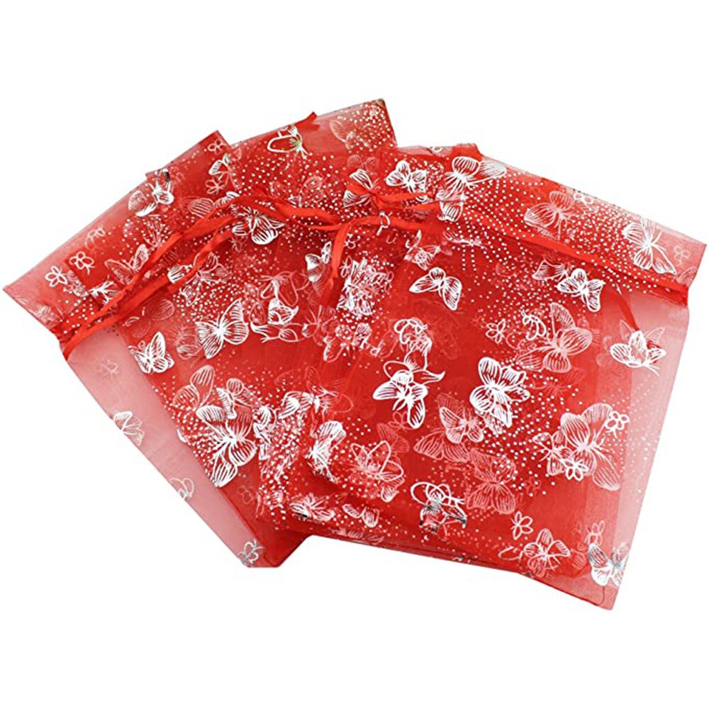 100 PCS 10 Colors Jewelry Butterfly Organza Bag 10x12cm Wedding Christmas Voile Organza Packing Drawstring Bag Pouch