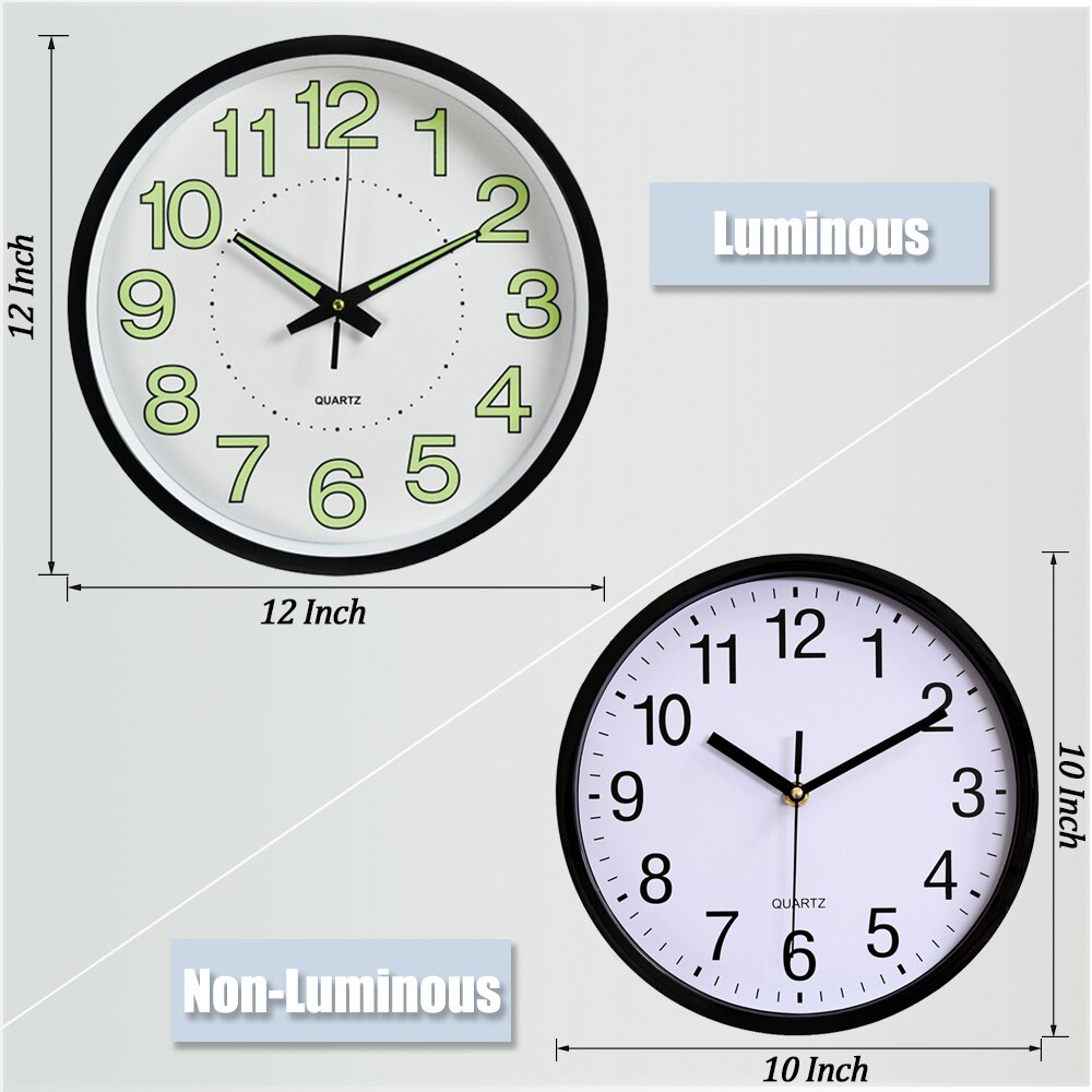 12&#39;&#39; Luminous Clock Round Digital Clock Silent Quartz Watch 10&#39;&#39; Wall Clocks Simple Hanging Wall Clocks Home Bedroom Decoration