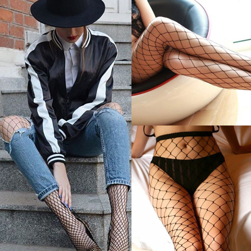 Black grid women high waist stocking fishnet club tights panty knitting net pantyhose trouser mesh lingerie