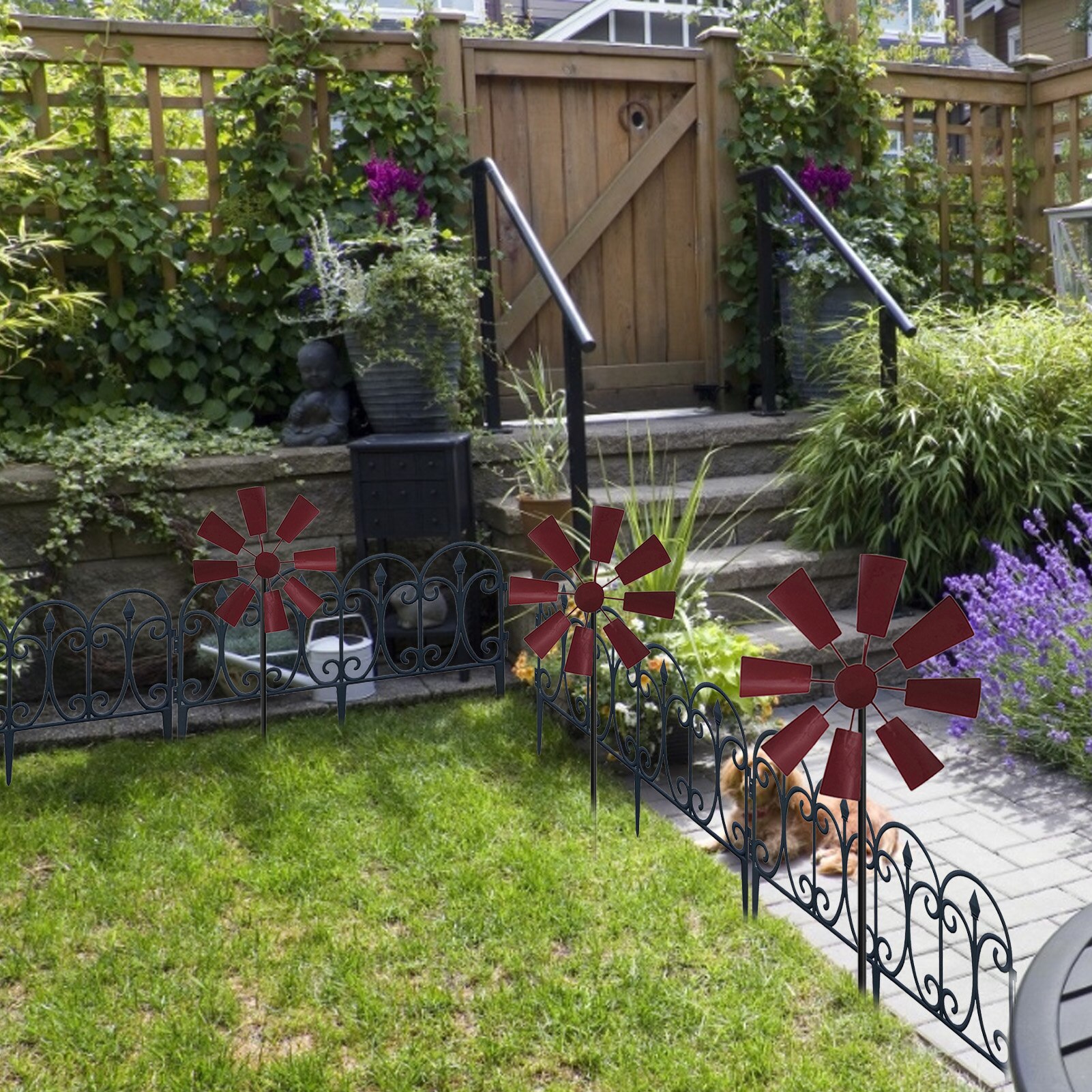 Garden Windmill Ornament Metal Pinwheels Modern Outdoor Iron Lawn Windmill Decorative Iron Art Wind Spinner For Yard Lawn