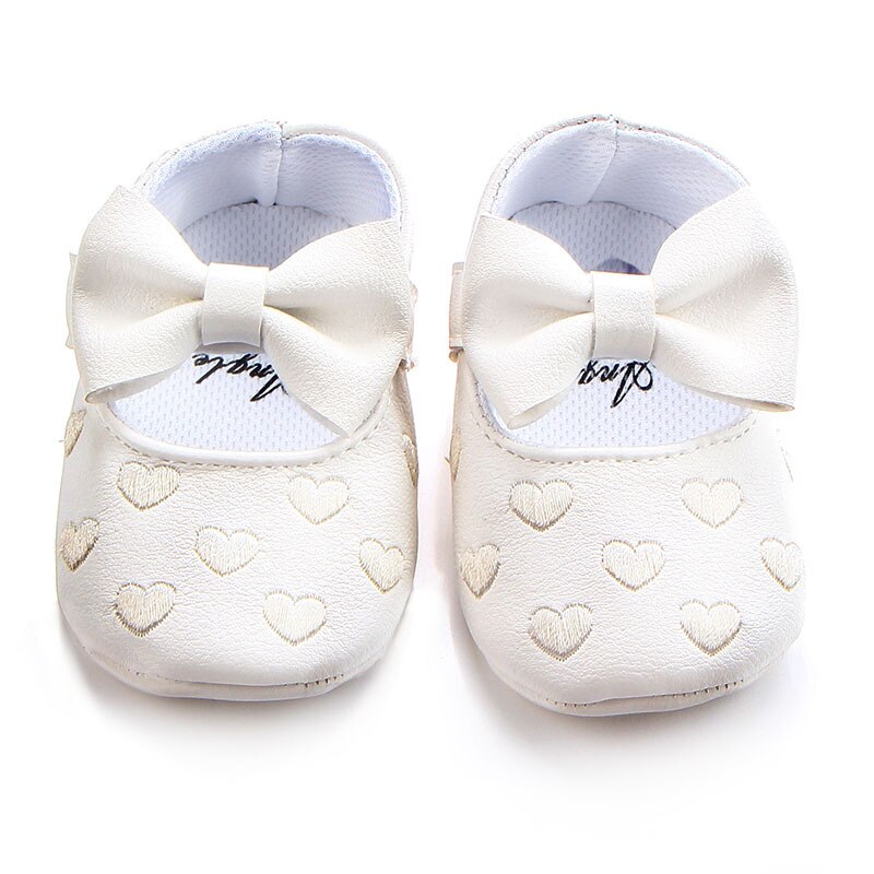 Grote boog borduurwerk liefde pu lederen baby meisje schoenen non-slip zachte zolen schoeisel voor pasgeboren wieg schoenen peuter meisjes schoenen: style1 White / 0-6 months