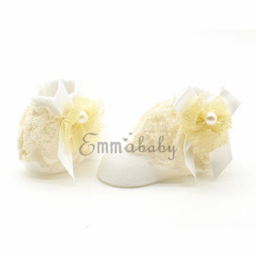 Newborn Baby Kids Girls Lace Ruffle Frilly Ankle Socks Princess Short Tutu Cotton Socks: White