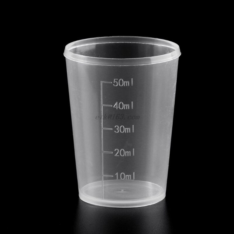 10Pcs 50ml Plastic Laboratory Bottle Lab Test Measuring Container Cups with Cap Plastic Liquid Measuring Cups