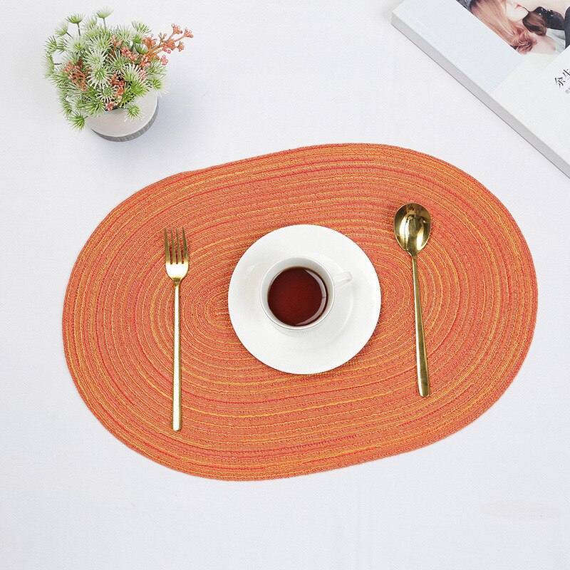 Inyahome Round Oval Placemats for Dining Table Set of 6 Farmhouse Dining Table Outdoor Placemat for Patio Table Boho Kitchen Acc: CO orange / 35x50cm 1pcs