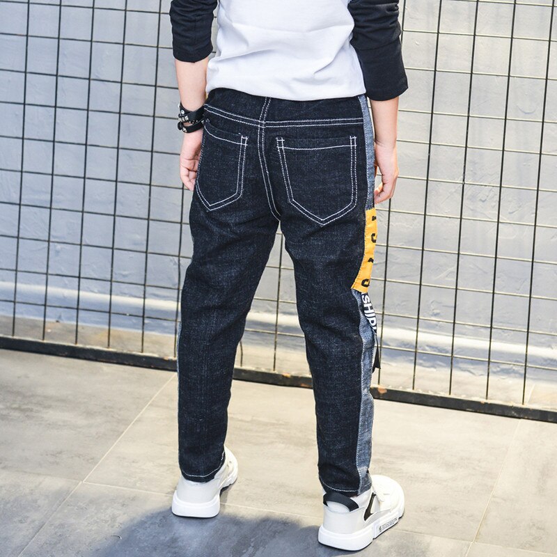 Ienens boy stretch jeans vår höst jeans för barn fritidsbyxor elastiska midja byxor blå färg barnkläder 5-13y