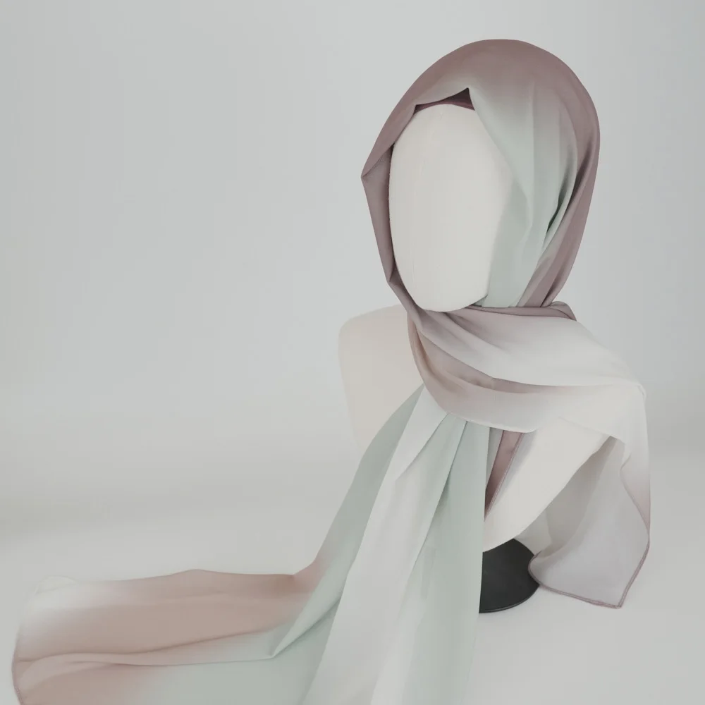Chiffon-Hijab für Frauen, Turban-Kopftuch, Farbverlauf, Batikdruck, arabische Kopfbedeckungen, islamische Kleidung, muslimische , 70 x 175 cm: Licht Kaffee