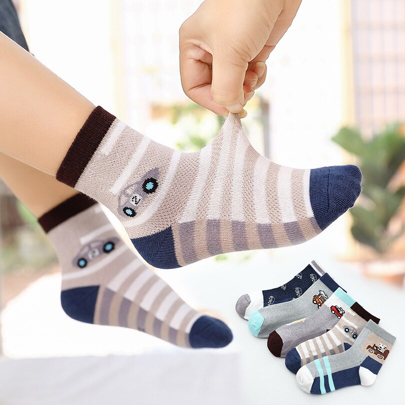 5 Paren/set Lente Zomer Kinderen Sokken Mesh Ademend Auto Stijl Katoen Jongens Sokken Kinderen Tieners Sokken 3 -15 jr