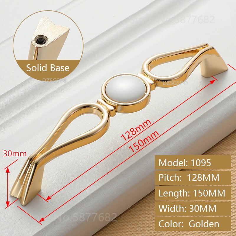 Closet Wardrobe Pull Zinc Alloy Ceramic European Gold Ivory White Diamond Cabinet Kitchen Knob Drawer Cupboard Handle: 1095-128