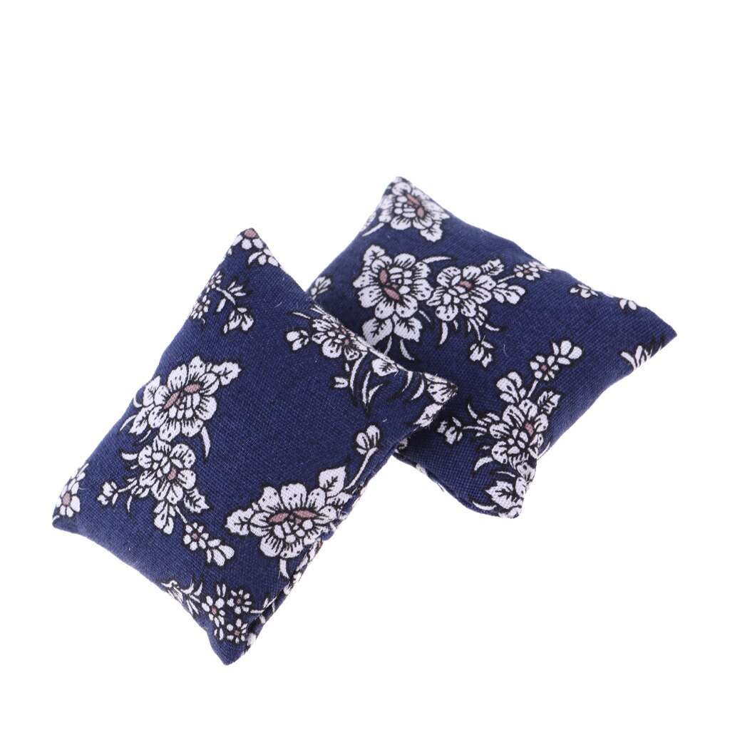 1/12 puppenhaus Miniatur Blumen- Kissen Kissen Sofa Schlafzimmer Zubehör Blau 2 Stück Blumen- Kissen Sofa/Bett Zubehör