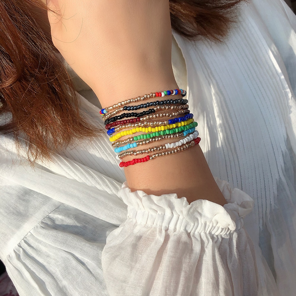 Donarsei 5pcs/set Bohemian Multilayer Colorful Beaded Bracelet For Women Charm Elastic Handmade Bracelet Friendship