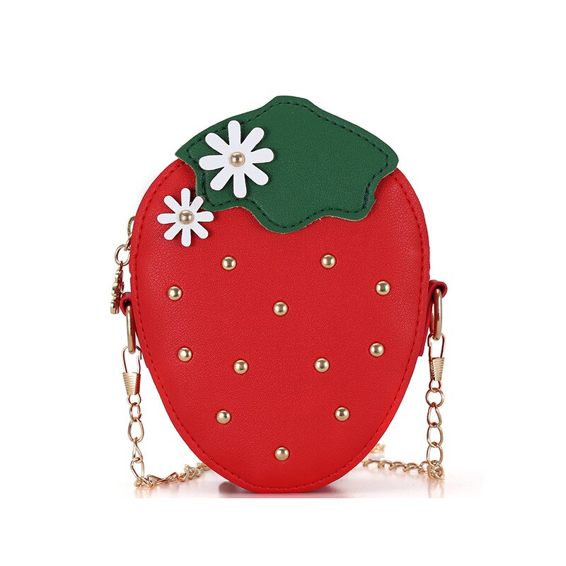 PU Leather Girls Coin Purse Lovely Children Strawberry Rivet Crossbody Bags Cute Baby Accessories Mini Wallet Kids: Red