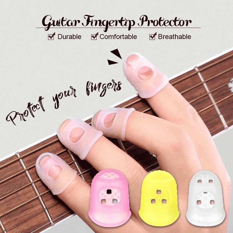 Guitar silikone fingerspidsbeskytter gel finger beskyttelsesstrenge fingerguards tommelfinger neglebeskyttelsesovertræk: Gennemsigtig / M