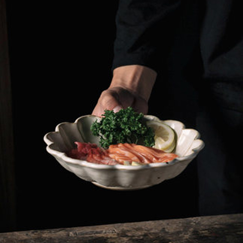 Japanese retro Japanese style petal pattern bowls and dishes handmade personality household ceramic tableware cooking n