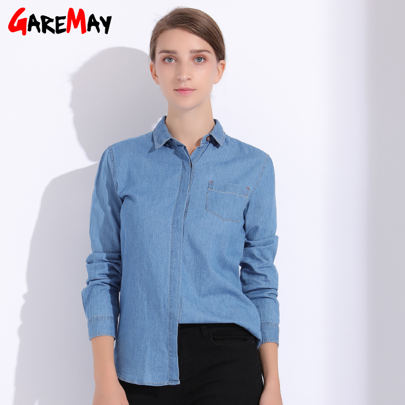 Camisa de manga larga de las mujeres de mezclilla de talla grande otoño camisa de mujer femenina camisas otoño mujeres ropa mujeres camisa Jeans GAREMAY