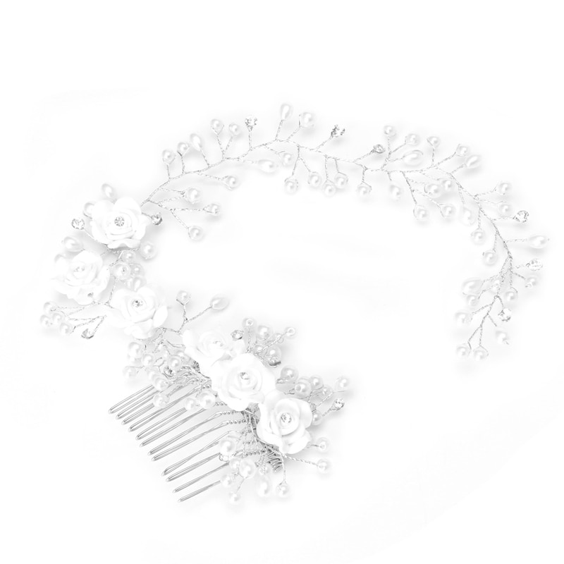 Bruids Bloemen Faux Parel Bruiloft Meisje Tiara Bloemen Hoofdtooi Hoofdband Haar Kam