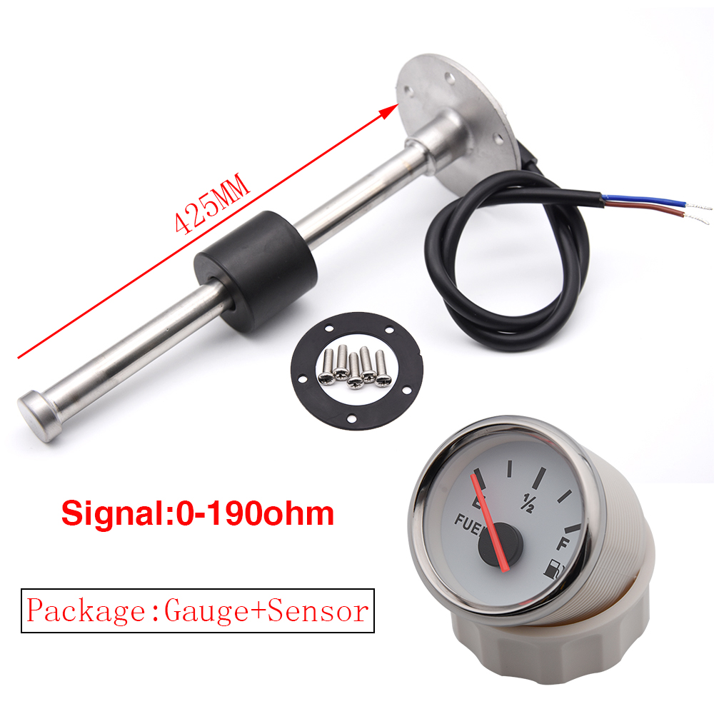 52MM Gauge Fuel Level Gauge 0-190Ohm Oil Tank Level Indicator Meter with Water Fuel Level Sensor 100MM 200MM 250MM 400MM: 425mm