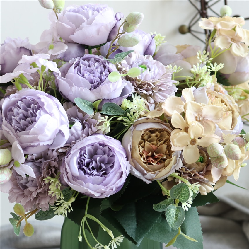 Rose pæon flok europæisk stil kunstige blomster dekorative silke pæoner til hjem hotel bryllup dekoration blomster