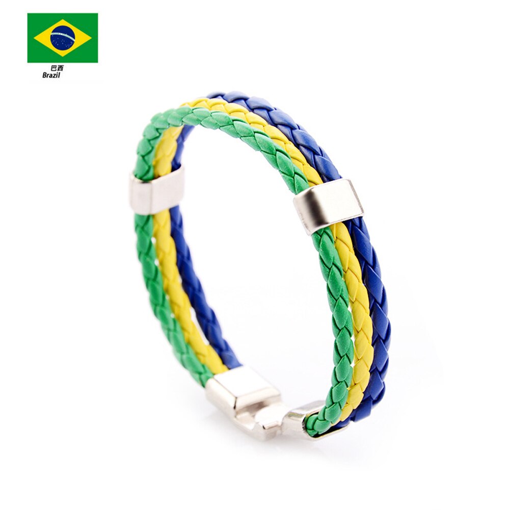 National Flag Leather france Wristband Nigeria Bracelets soccer: Brazil