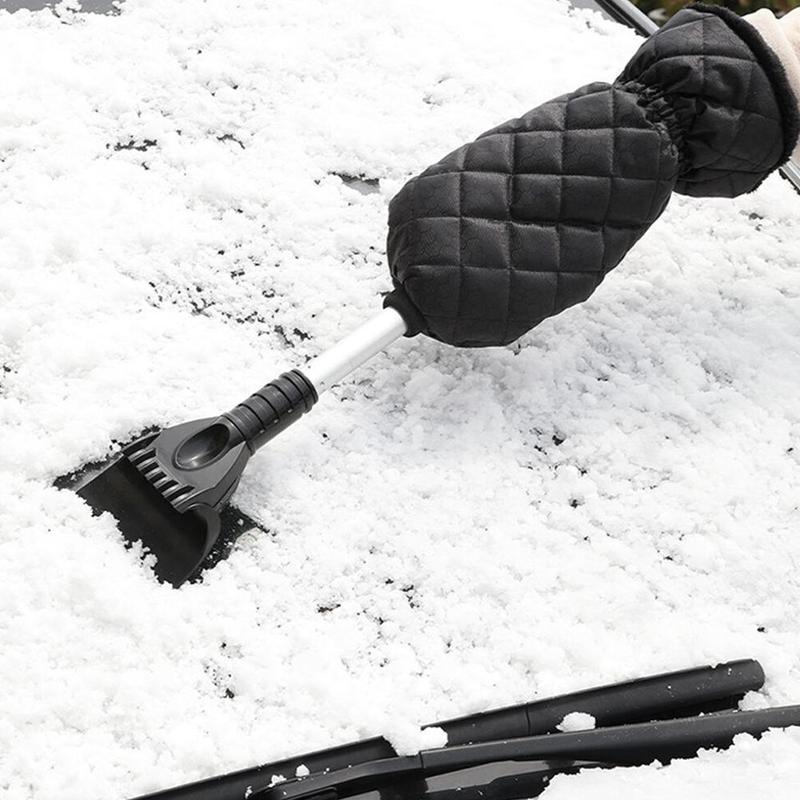 Guantes para auto, pala para deshielo, limpiaparabrisas de descongelación multifunción de emergencia, guantes de peluche cálidos de invierno retráctiles, pala escarcha, glo frío