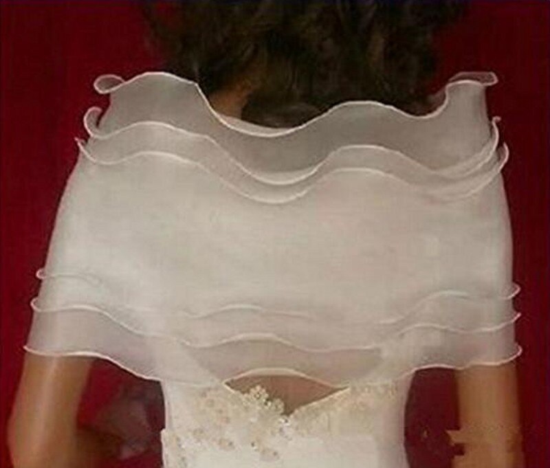 Chaqueta informal de Organza para mujer, abrigo de tres capas con volantes, hombros al descubierto, envoltura de boda, color blanco