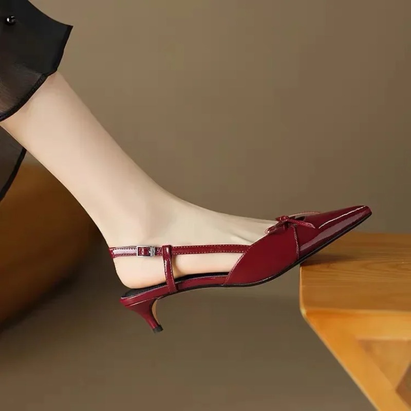 Sandalias sexis de tacón medio con lazo 2024, zapatos de punta estrecha para Mujer, zapatillas de playa a la de verano, chanclas de lujo, zapatos de tacón para Mujer