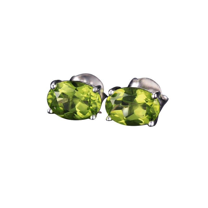 Genuine 925 Sterling Silver Earrings Oval Natural Green Peridot Stud Earrings for Women Gemstone Earring Party Anniversary