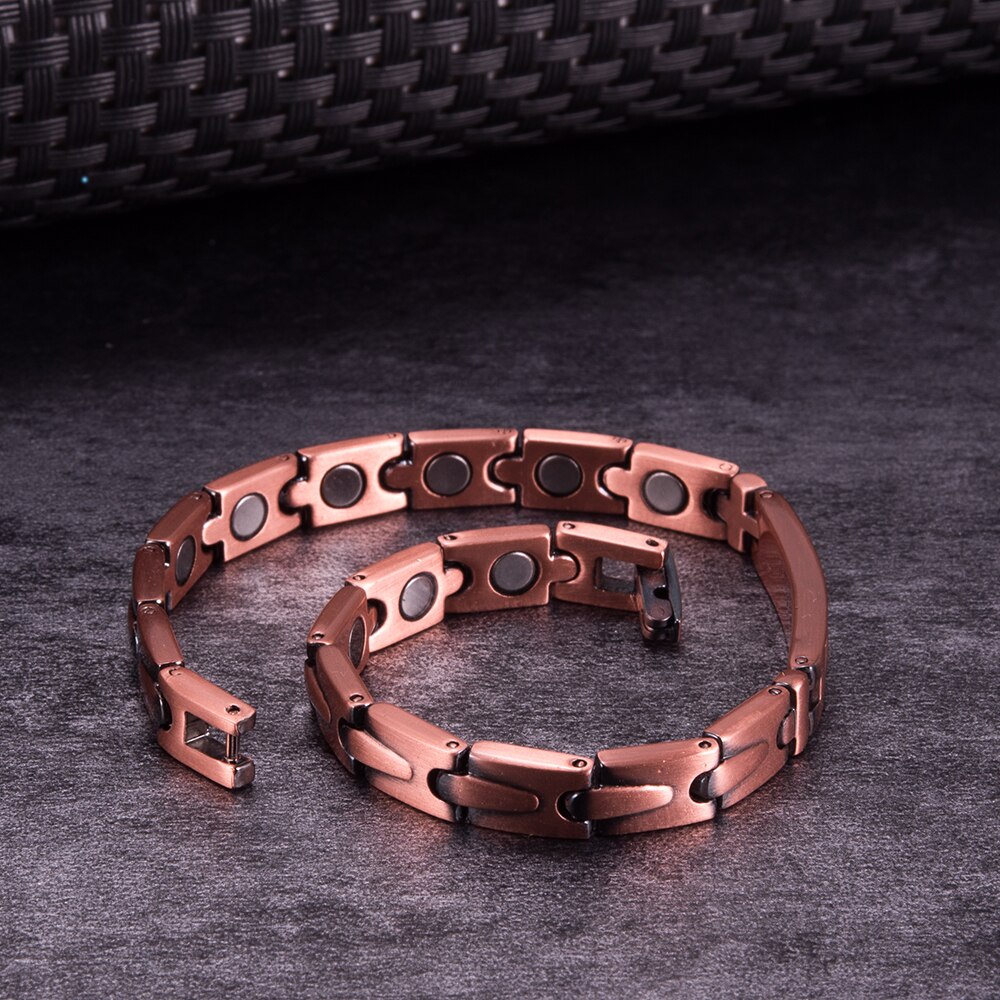 Magnetic Pure Copper Bracelets for Women Cubic Zirconia Chain Link Copper Magnetic Bracelet Arthritis Health Energy Arthritis