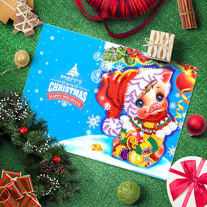 3D Diamond Special-Shaped Diamond Greeting Card Diamond Painting Christmas Year Wishes Cartoon Animal DIY Card Xmas