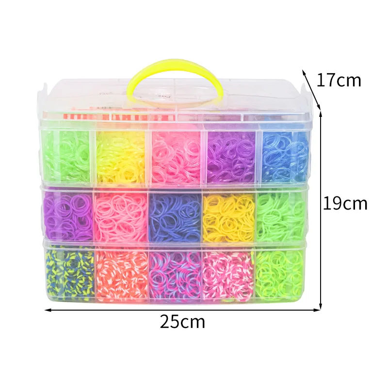 15000 impostato di elastici luminosi arcobaleno per puzzle per bambini Fai da te elastico intrecciato a mano braccialetto luminoso telaio