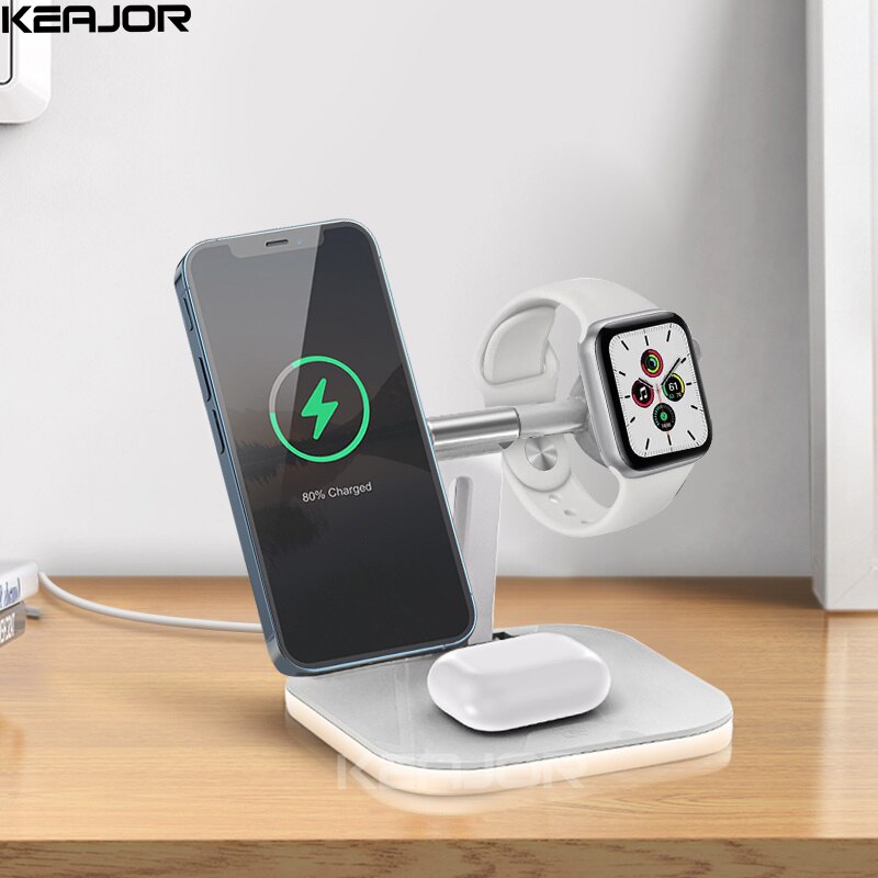 3in1 Foldable Magnetic Wireless Charger For Magsafe iPhone 12 Pro Max Mini/Airpods Pro 15W Fast Charging Station For Apple Watch