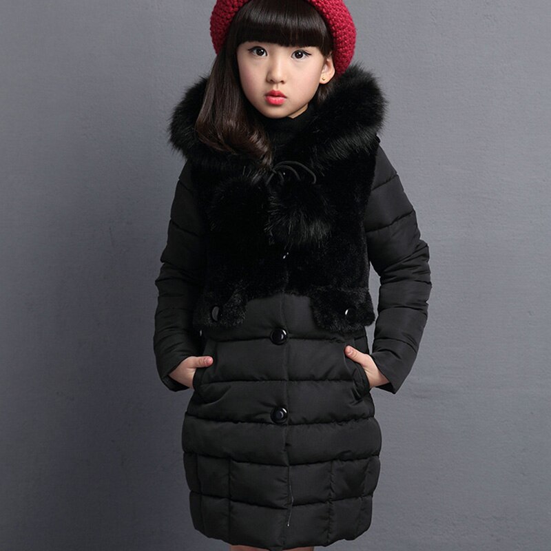 Chaqueta de plumas para niña y niño, abrigo largo con capucha y cuello de piel , chaqueta acolchada de algodón, 4, 5, 6, 7, 8, 9, 10 años
