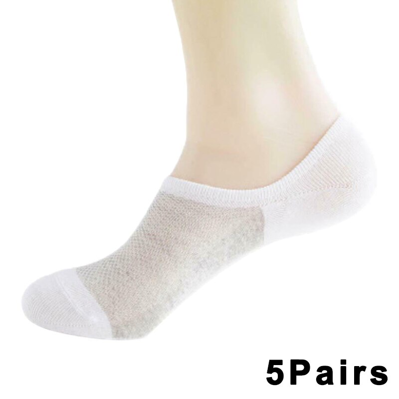 5 Pairs Mens Socks Mesh Invisible Short Ankle Socks Breathable Thin Boat Sock X85: White