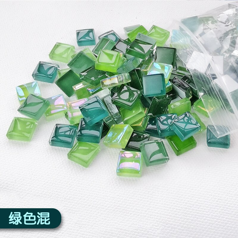 400g/1000g Crystal Glass Mosaic DIY Ceramic Tile Art Material Children's Handmade Mosaic Tile Material 1x1CM: Green color / 400g