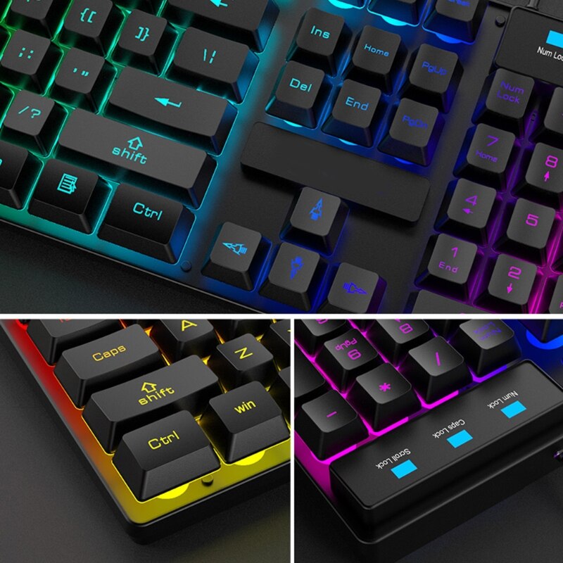 T6 Rainbow USB Wired Keyboard Mouse Pad Combo RGB Backlit Pro PC Gaming Keypad 62KA