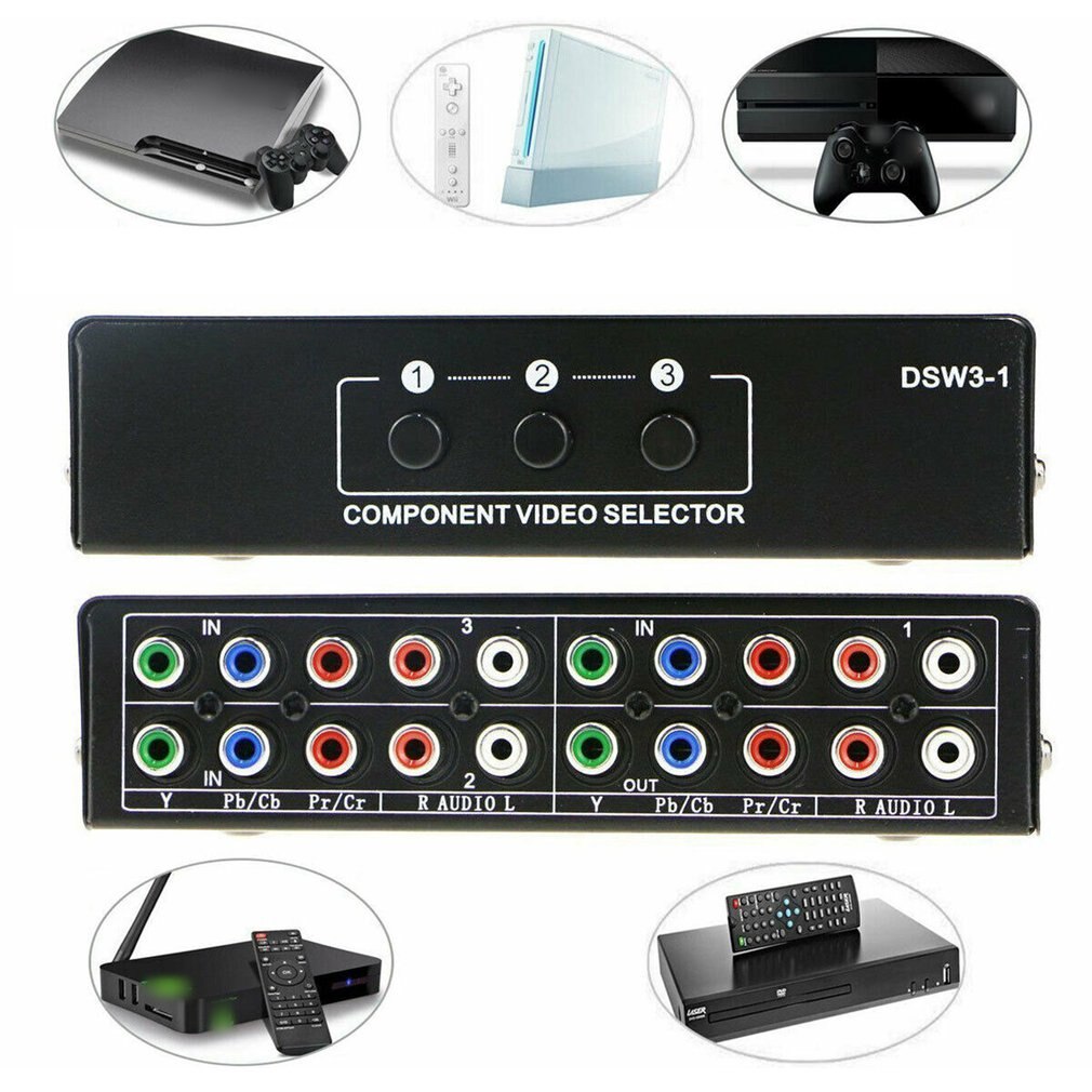 3-Way Component AV Switch Selector 3 in 1 Out Switcher for Xbox 360 for Wii for PS3 for PS4 Converter