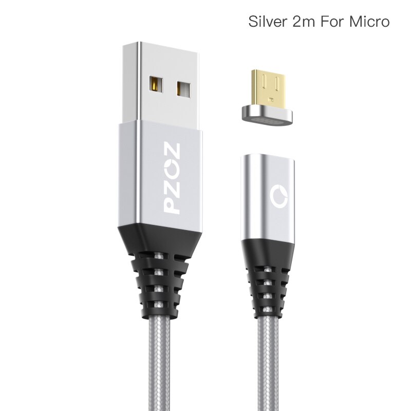 PZOZ Magnetic Cable 2M Type C Micro USB C Fast Charging Phone Microusb Type-C Magnet Charger usb c Charge cord for iphone xiaomi: Silver 2M For Micro