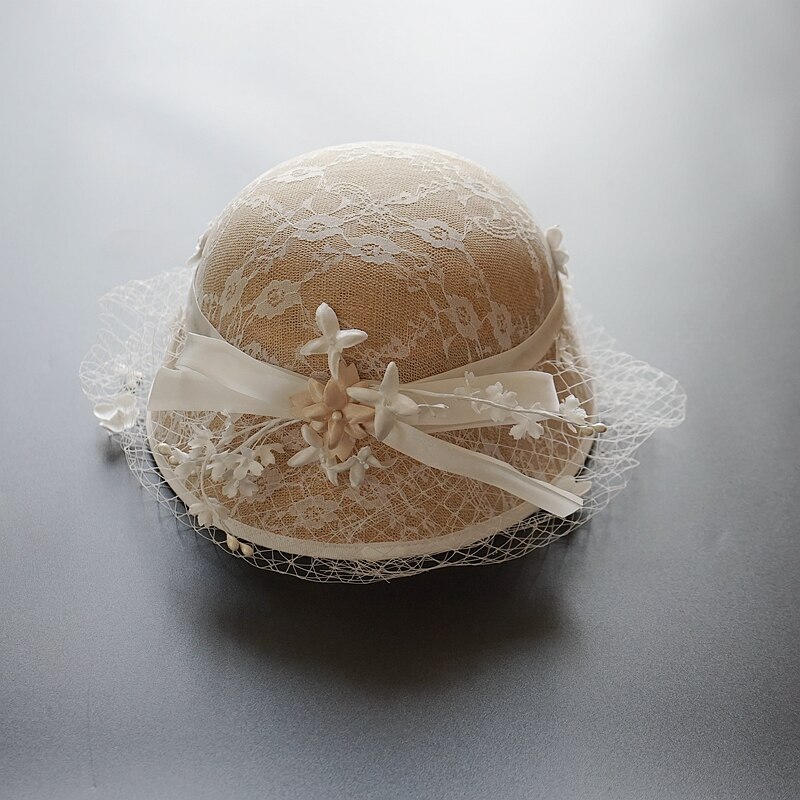 LJRPUPY Bruids Fascinator Haar Clip Bruiloft Party Hoed Kerk Hoofd Draag Thee Hoed Met Clip Hoofdband Accessoires Voor Vrouwen, Beige, 59