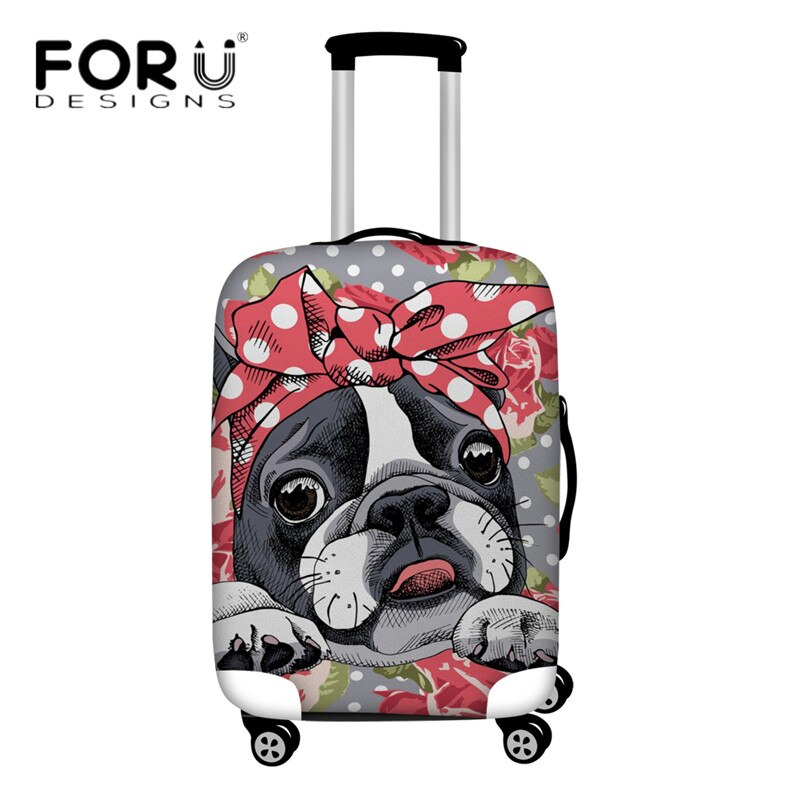 Luggage Cover - Floral Boston Terrier Yorkie Print - Elastic, Waterproof, Dust-proof - for 18-30 Inch Suitcases