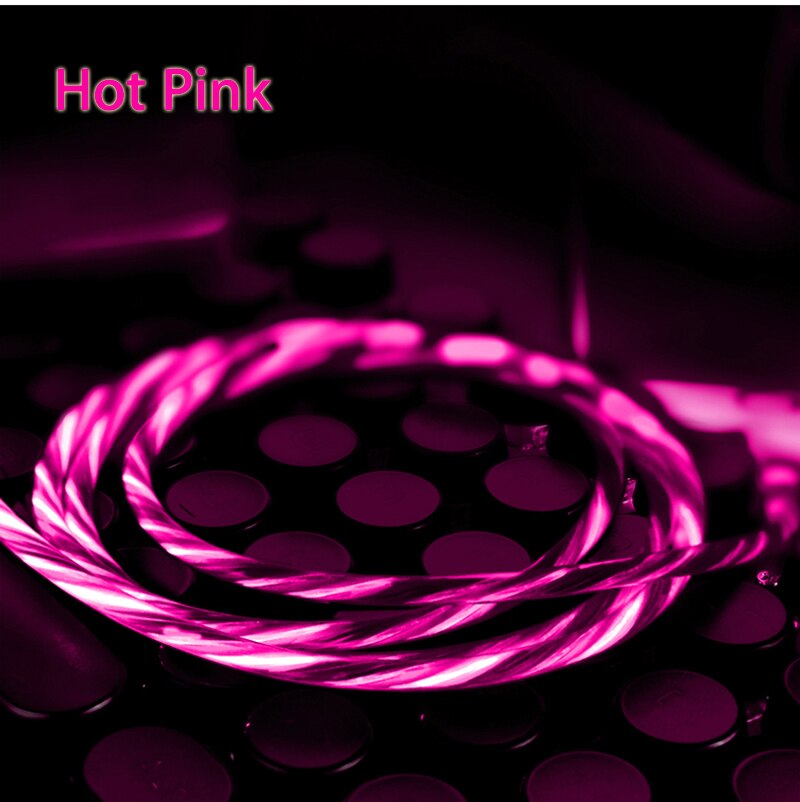 LED Glow Vloeiende Lu mi nous kabel voor Xiao Mi mi A3 9t 8 CC9 redmi note 8 7 6 5A samsung galaxy S10 A50 A80 TYPE c lader kabel: Hot pink / For Iphone cable